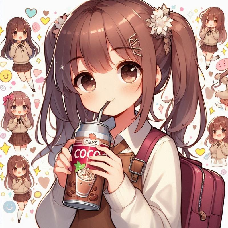 缶入りココアを飲んでいる