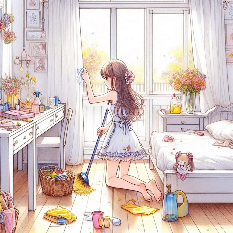 夏の暑い日に寝室の掃除