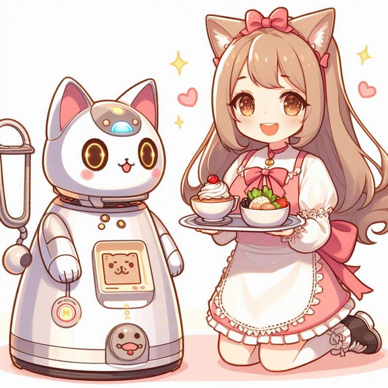 ファミリーレストランのネコロボ。楽しいね