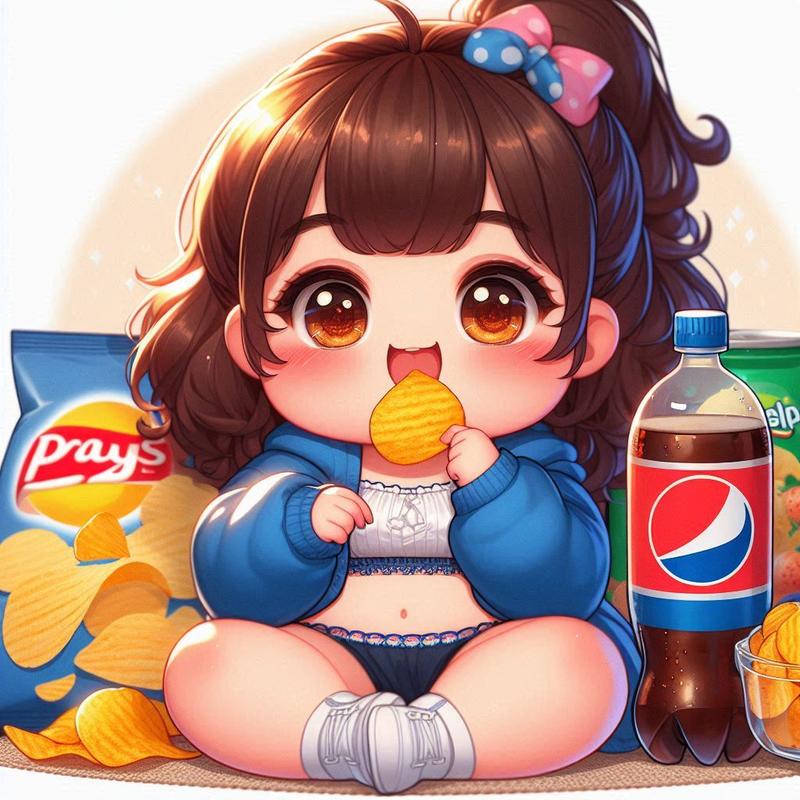 スナック菓子を食べてコーラを飲んでいる