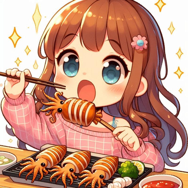 いか焼きを食べている