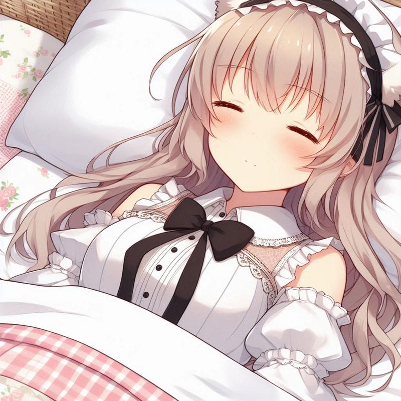 ベッドで気持ちよさそうに寝ています